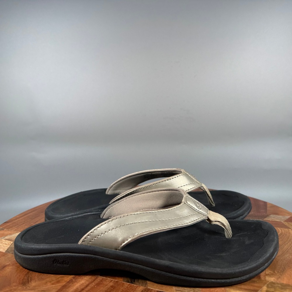 OluKai Ohana Womens 5 Bubbly Black Metallic Flip Flop Sandals 20110-FA40 EUR 35